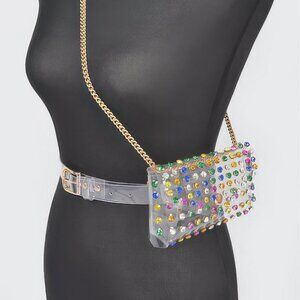 Rhinestone Clear Plus Size Belt Bag W/chain